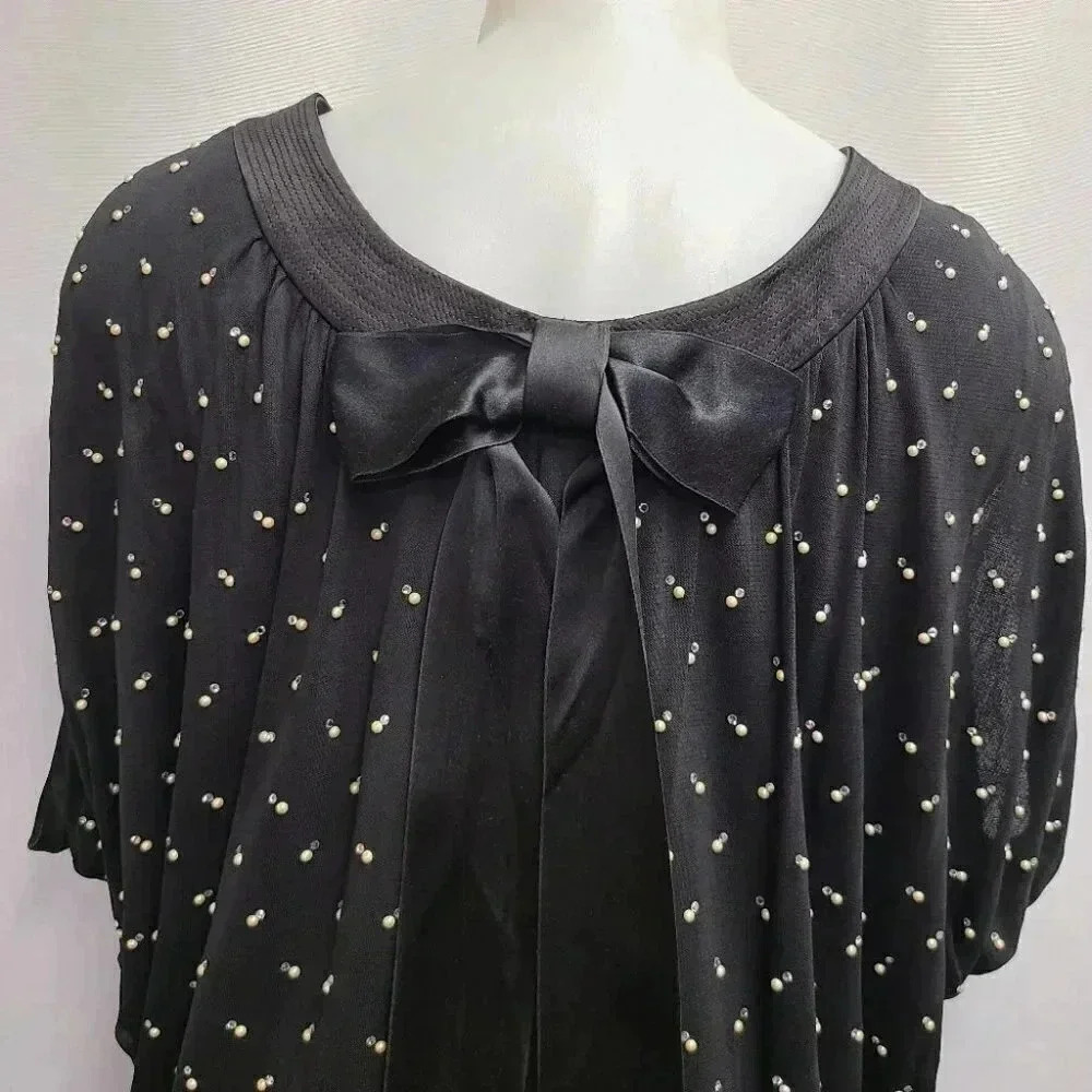 Marc Jacobs Black Satin Crystal Pearl Rhinestone Embellished Back Bow Dress 10 - Picture 14 of 16